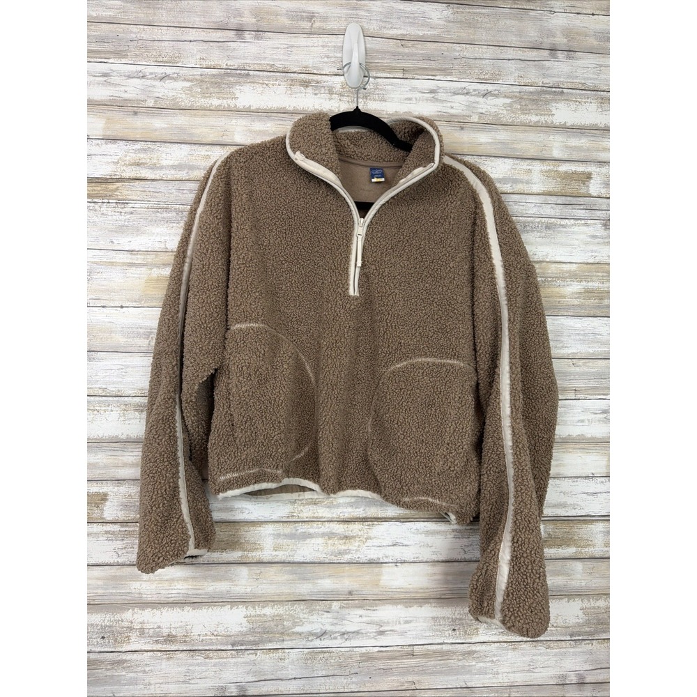 Women's Never Not Hustling Tan Soft 1/2 Zip Poodle Jacket Size Small
